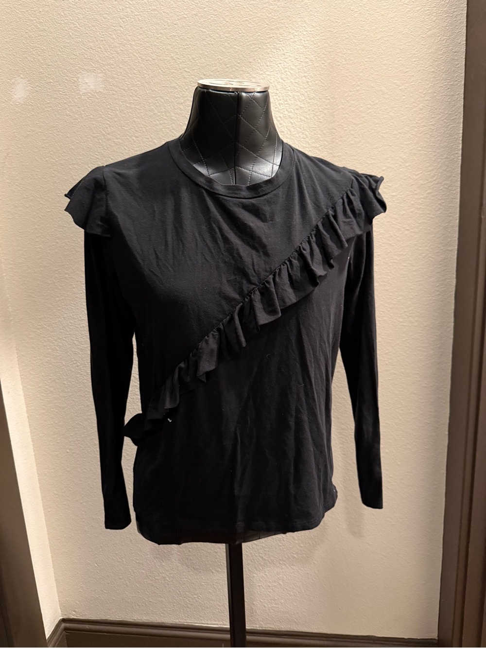 Topshop Black Long-Sleeve Ruffle Tee